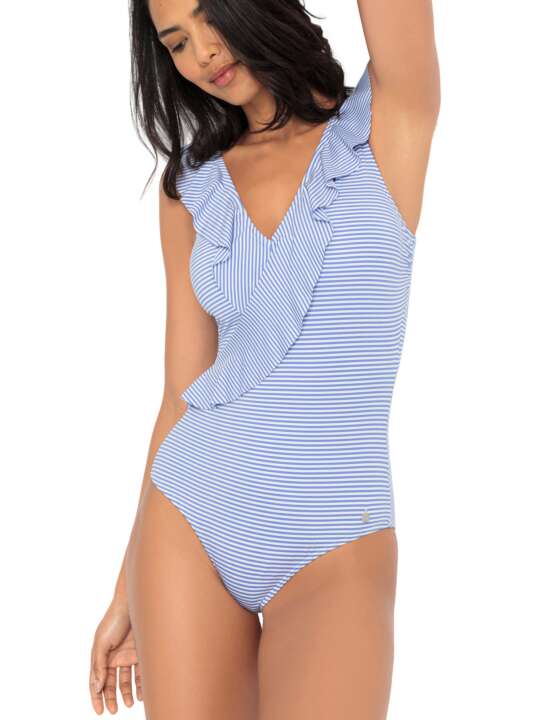 STC221 Maillot de bain 1 pièce multipositions à volants bleu marine Lascana Bleu Marine face