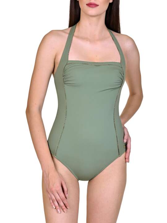 43446LI Ancona Lisca Underwired Swimsuit 1-piece Halter without underwire shapewear Green face