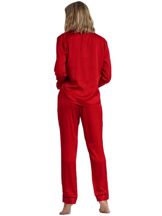 54156AD Pyjama satin tenue d'intérieur chemise et pantalon Classic Admas Rouge face